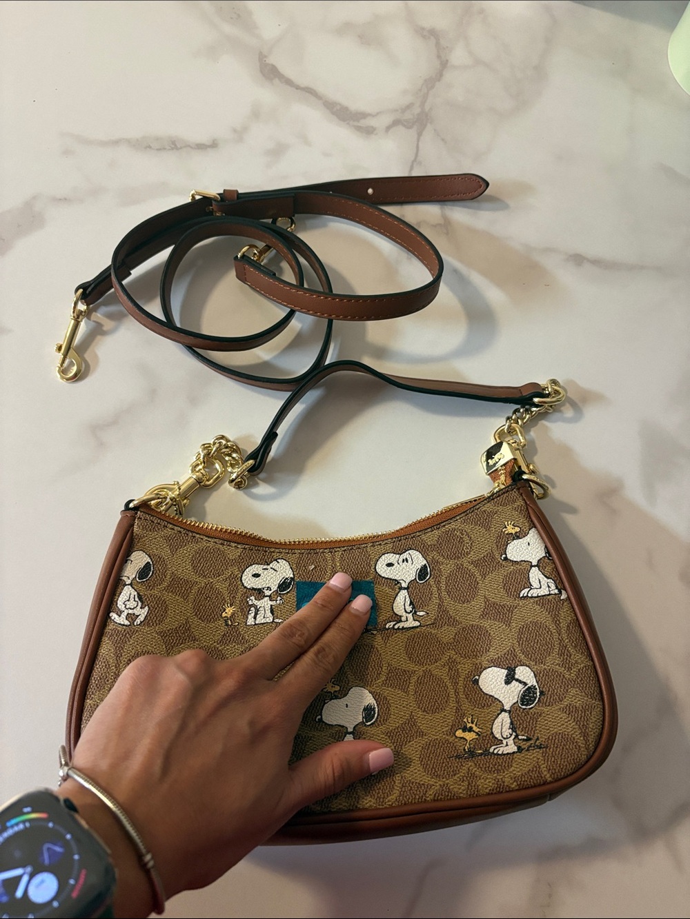 Brown Snoopy Print Crossbody Shoulder Bag